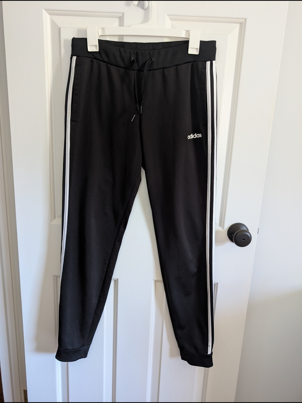 adidas Women's Black Joggers with White Side Stripes Small